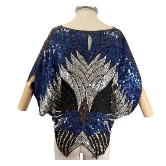 Vintage Scala Silk Sequin Butterfly Blouse Size Medium - Picture 4 of 10